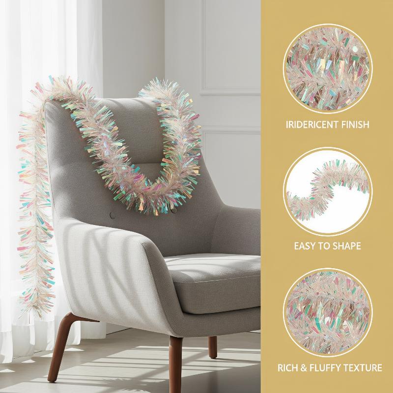 Tinsel Garland Decoration - Guirlande de paillettes holographiques vert clair