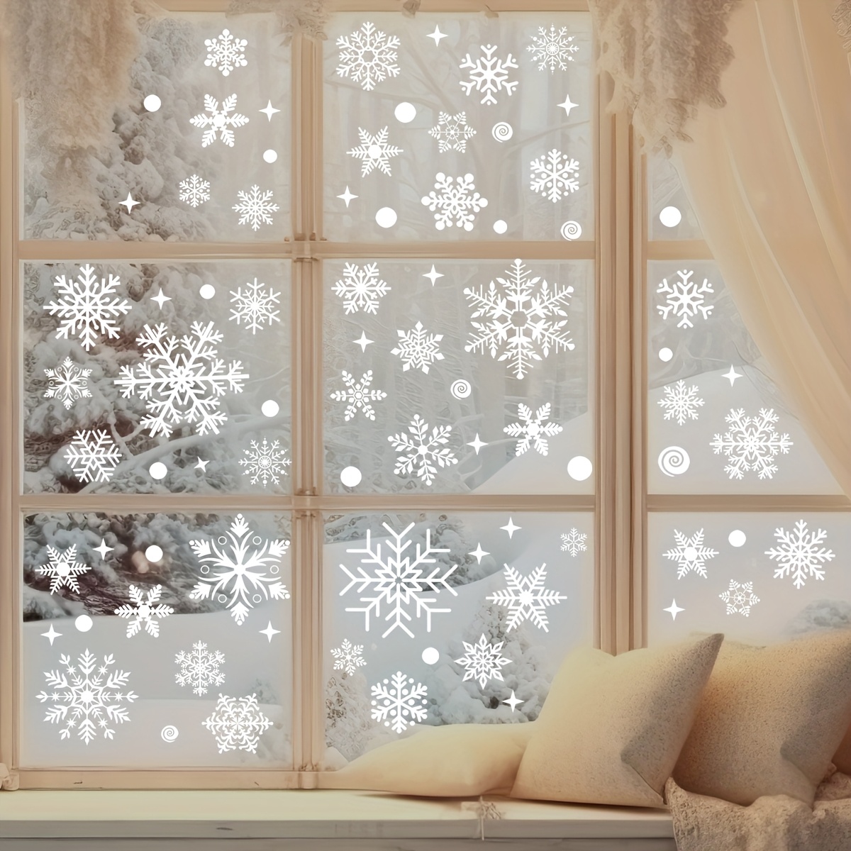 Snowflake Window Decal - 4 feuilles d'autocollants de Noël pour