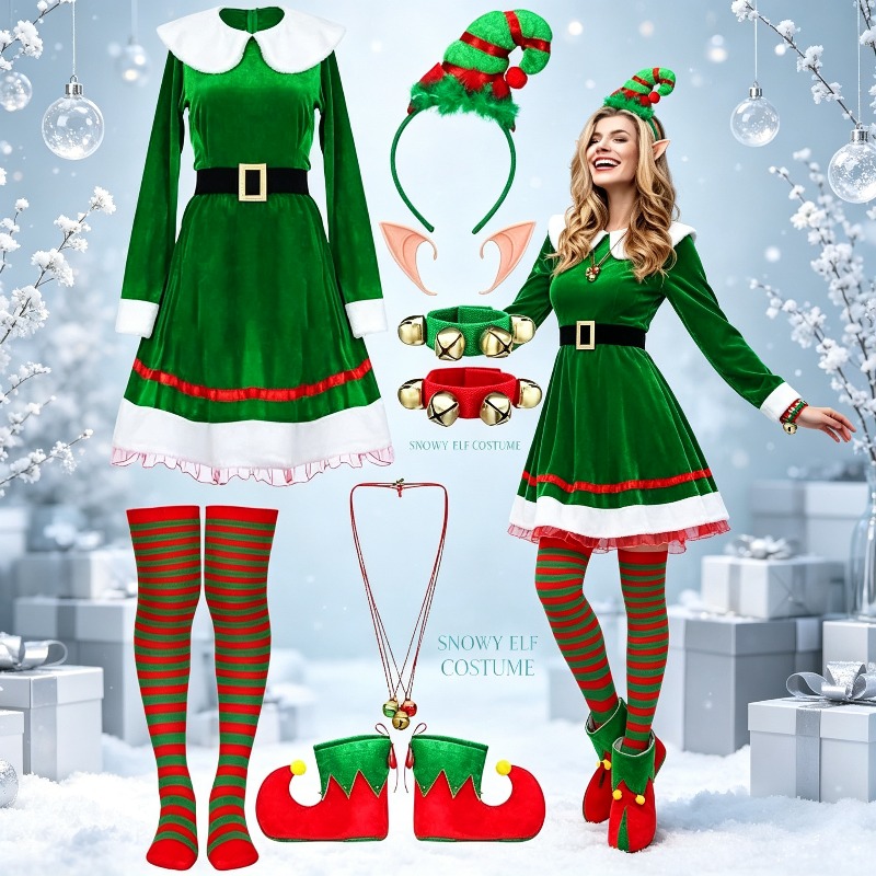 Elf Costume Christmas - Ensemble de costume d'elfe de Noël