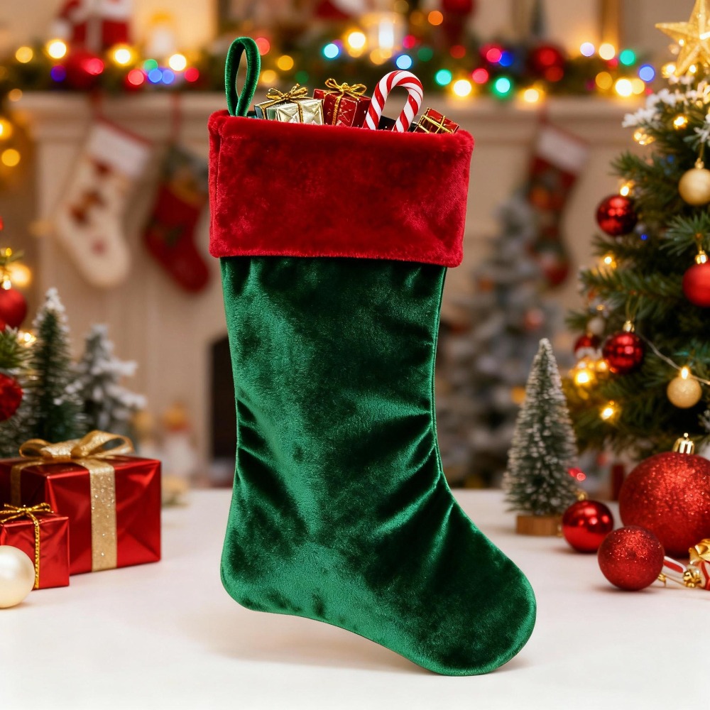 Christmas Stocking Hanging - Chaussette de Noël en velours rouge